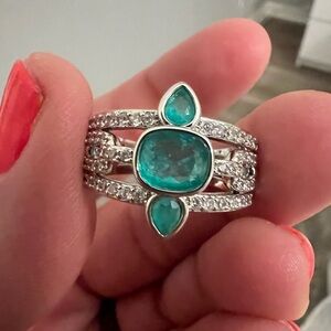 Bomb Party Elegant Silver and Teal Gemstone Ring